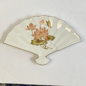Beautiful Vintage Japanese Porcelain Fan Shaped Tidbit Serving Plate Butterfly